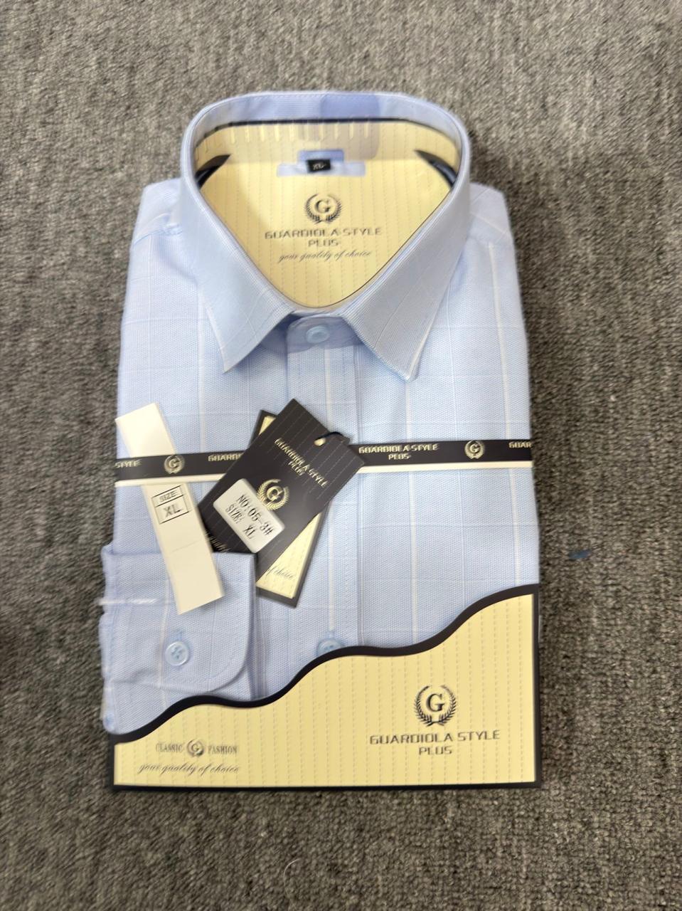 light blue Guardiola plus checked shirt