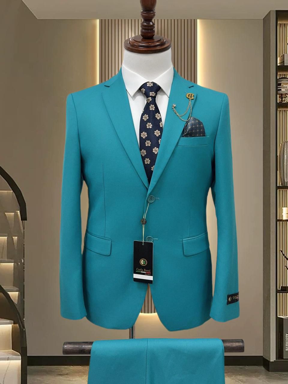 Billionaire 2 Piece Cyan Suit